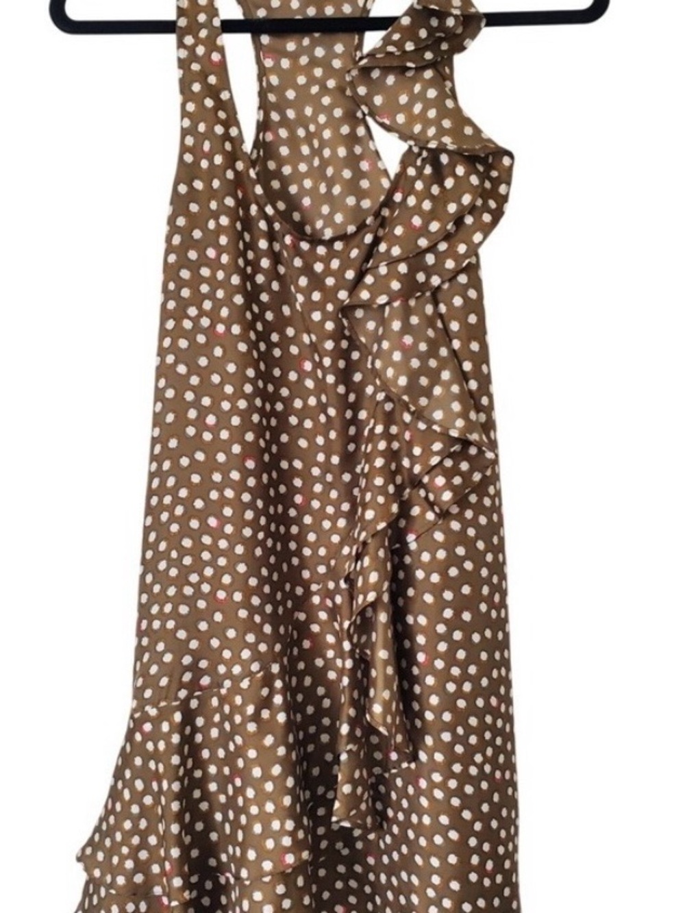 Ali Ro 100% silk Brown Polka Dot Ruffle Mini Dress